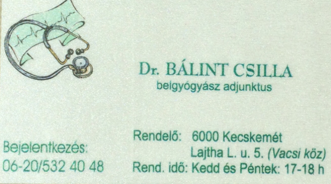 dr BÁLINT CSILLA belgyógyász adjunktus