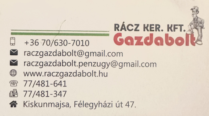 KISKUNMAJSA RÁCZ GAZDABOLT KISKUNMAJSA RÁCZ GAZDABOLT